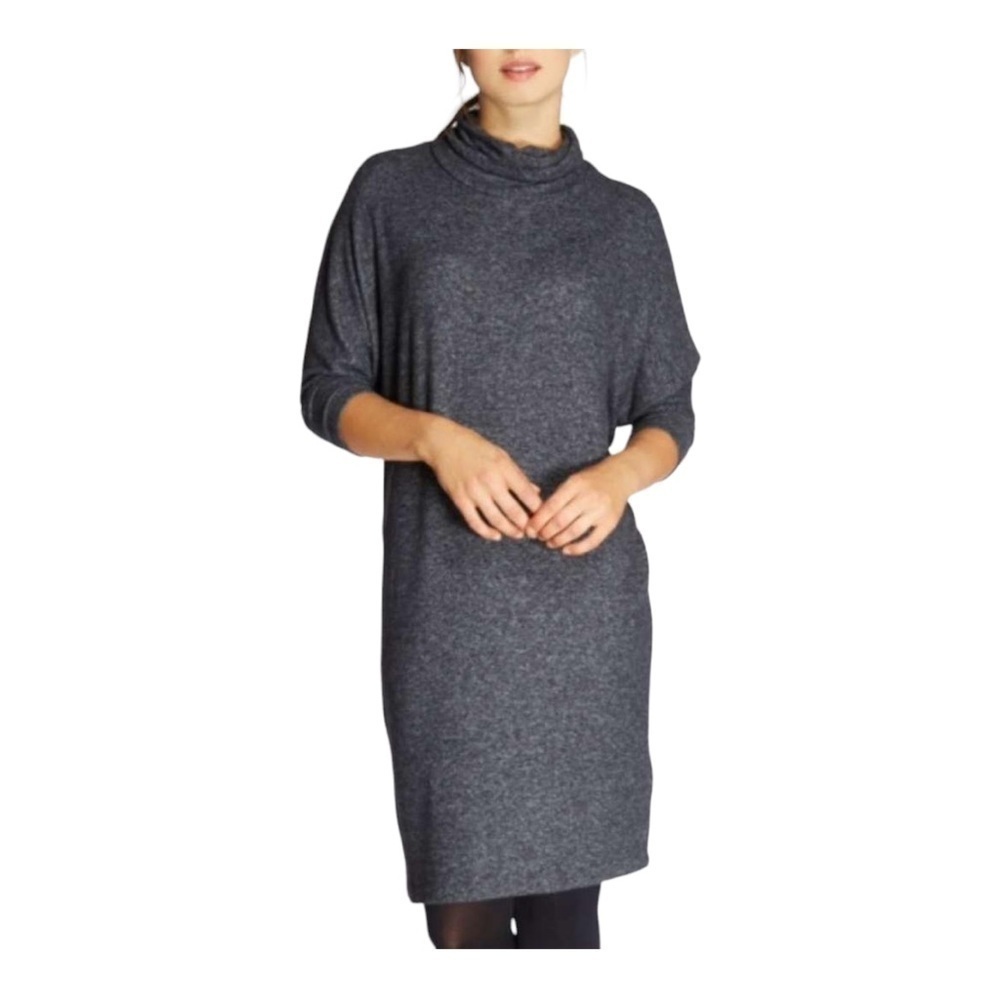 BOBEAU COZY TURTLENECK DRESS in heather gray